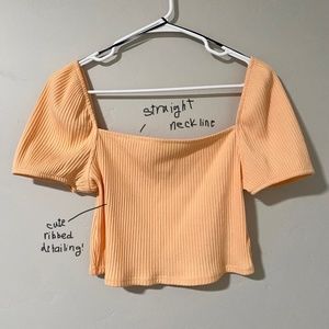 Straight neck, puff sleeve cropped top
